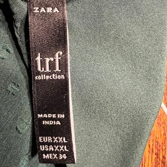 Zara TRF Collection Dress Hunter Green Women's XXL EUC Pleats Swiss Dot - Picture 4 of 6